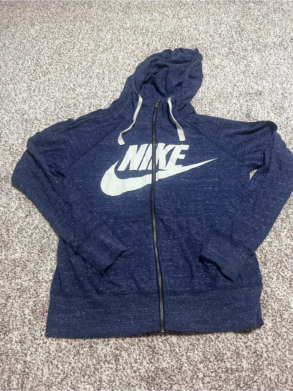 Nike Women’s Full Zip Hoodie Medium Blue Speckled Logo Sweatshirt Casual Y2K